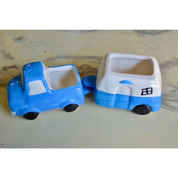 Ceramic Blue Truck & Camper Planter Set Succulents ~ Air Plants - Picture 1 of 7